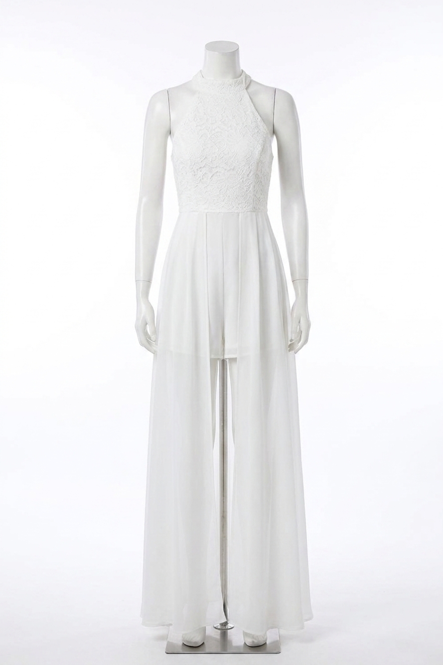 NEW LULUS women's love speaks lace halter maxi romper in white